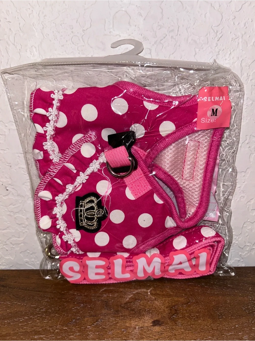 Pink Polka Dot Dog Harness - Medium
